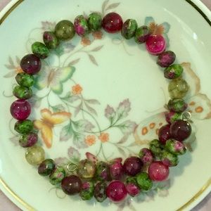 Ruby zoisite and dyed jade memory wire bracelet